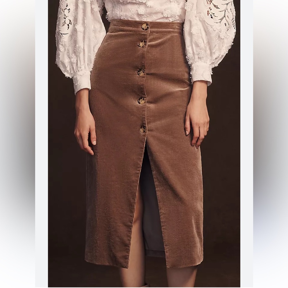 Anthropologie Antik Batik Button Midi Corduroy Skirt